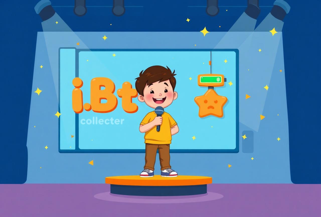 Student presenting their game on stage