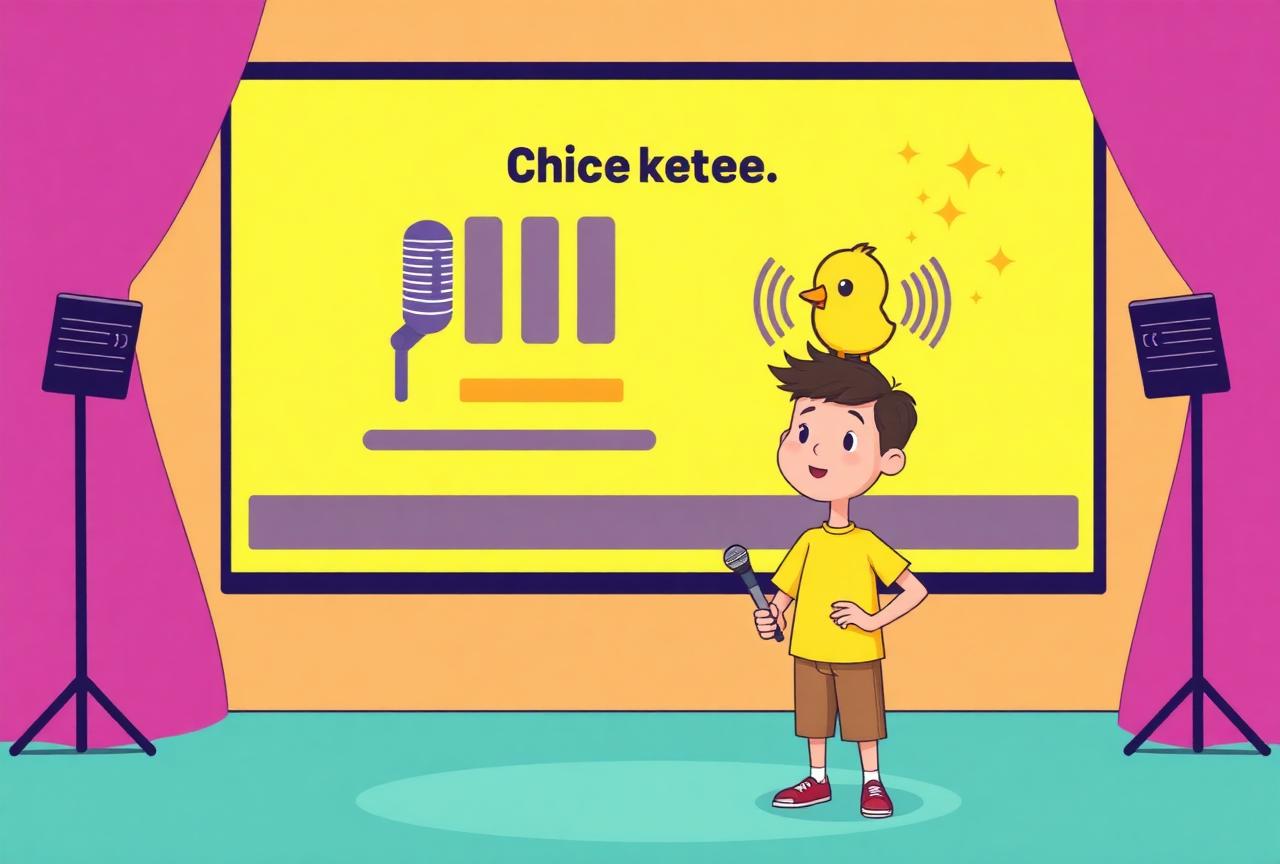 Student presenting their Chickee Scream game on stage